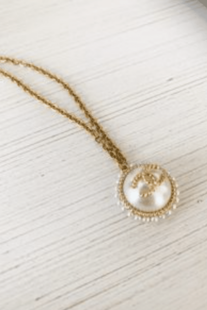 the prettiest chanel repurposed gold necklace with pearls